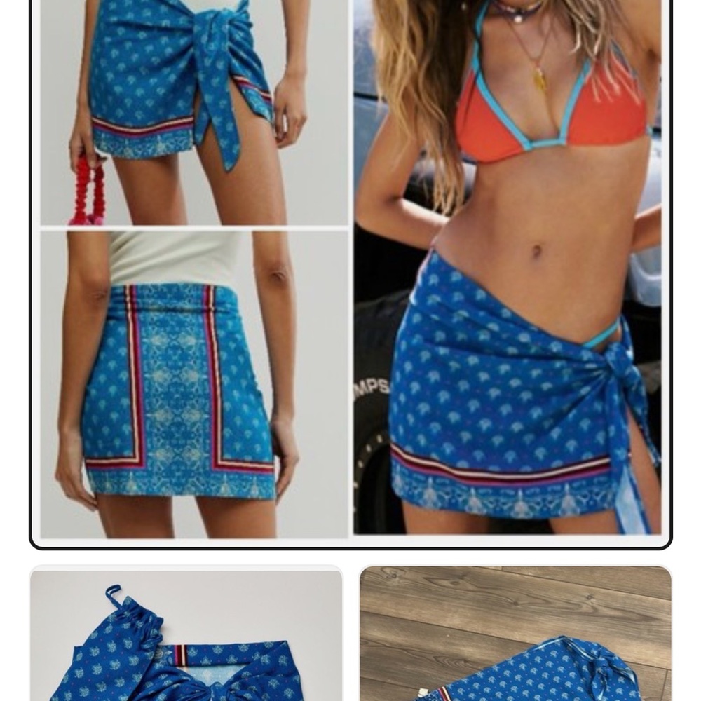 Free People Blue Patterned Swim Sarong